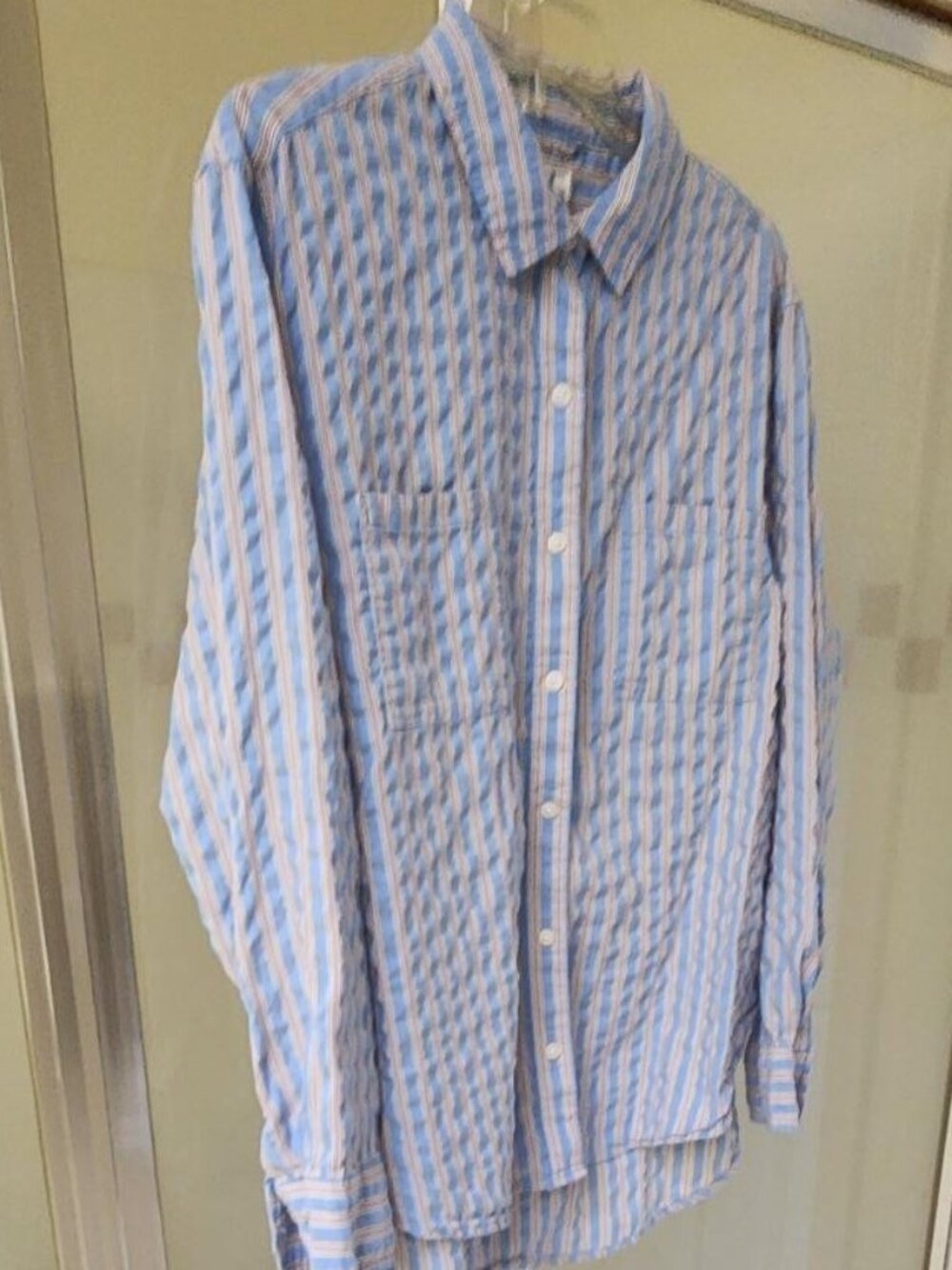 Aerie Blue Button Down‎ Business Casual Striped Shirt Size M
